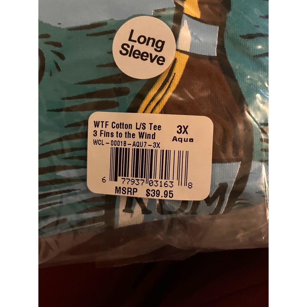 NWT What the Fin Mens 3X Three Fins to the Wind Aqua Long Sleeve T-Shirt NEW - Picture 4 of 5